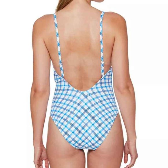 Jessica Simpson Tea Check Tie Waist Swimsuit - Picture 2 of 4